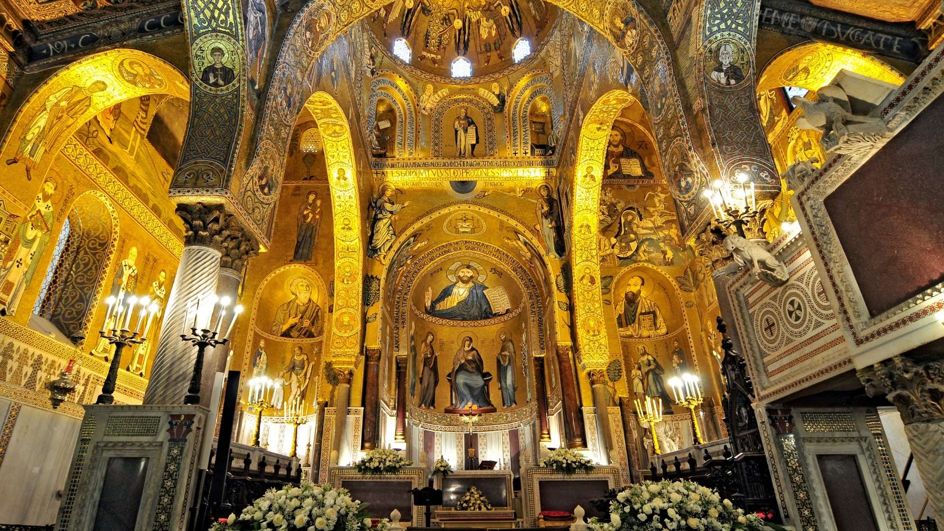 Golden mosaic in La Martorana church Palermo